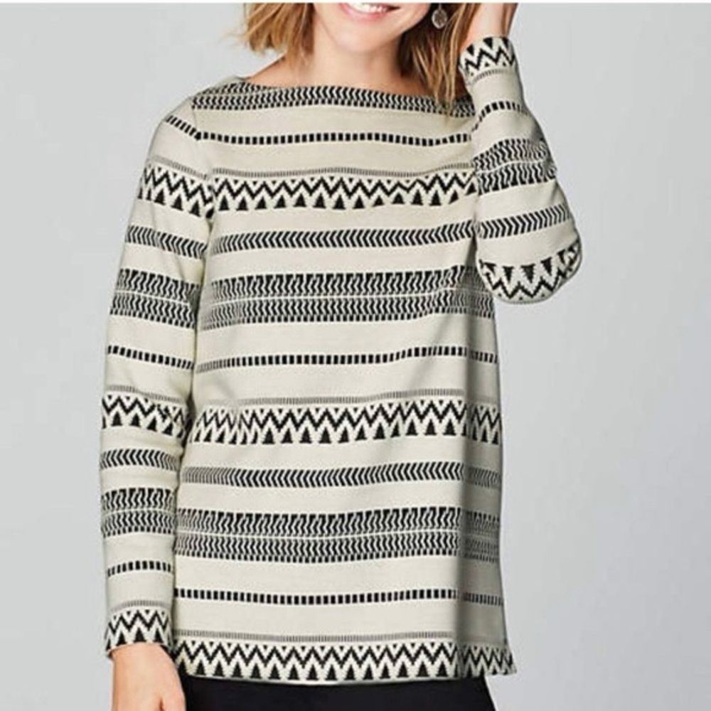 J. Jill Black and Cream Patterned Long Sleeve Top - Picture 2 of 5